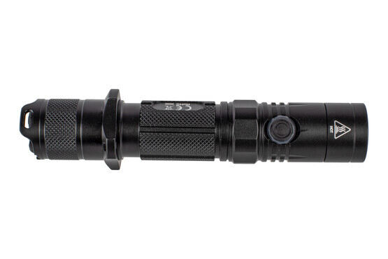 The Nitecore MH12GTS handheld flash light features a side switch with LED battery indicator